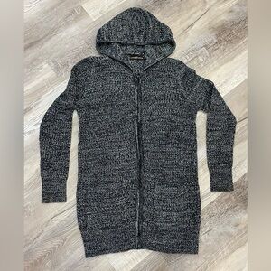 Almost Famous - Women’s Long Zip Up Hooded Cardigan - Black - Size Large